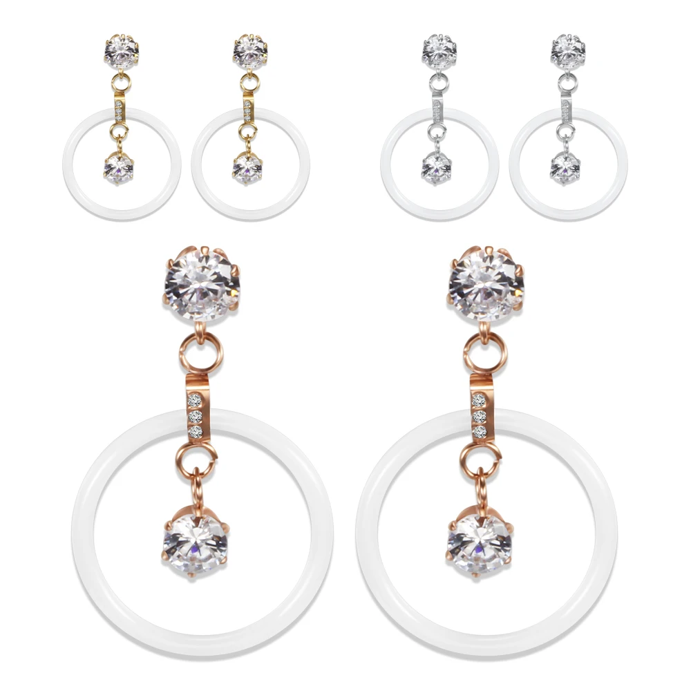 

Fashion Unique Exquisite Carved Hollow Rose Gold Circle Round White Ceramic Earrings Women Wedding Party Fine Trendy Jewelry