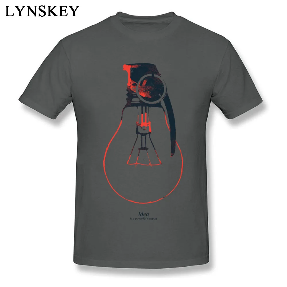 Simple Style Tops T Shirt for Men New Coming Summer Fall Crew Neck 100% Cotton T-shirts Idea is a powerful weapon Crazy Tee-Shirts Idea is a powerful weapon carbon