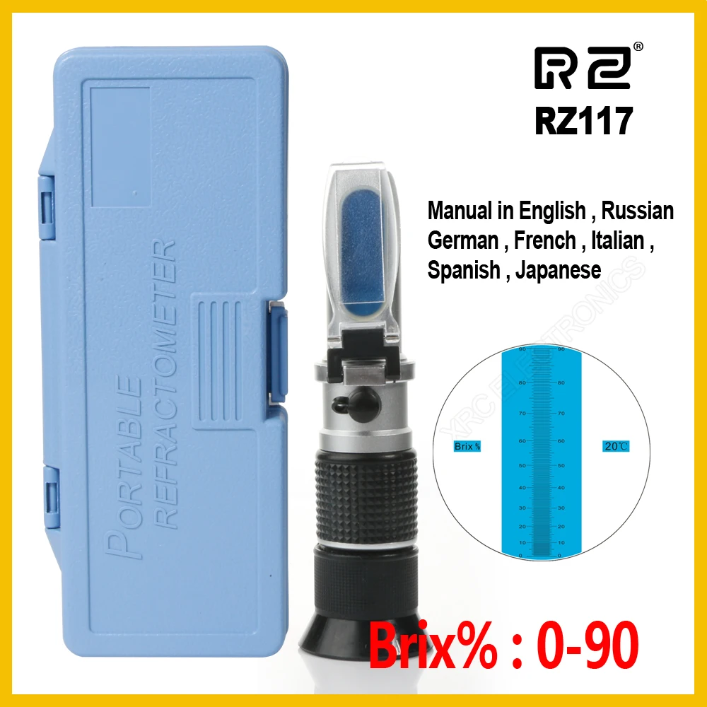 

RZ Retail Package High concentration Brix Refractometer 0~90% Honey Bees Sugar Food Beverages ATC Content Beekeeping RZ117 Tool