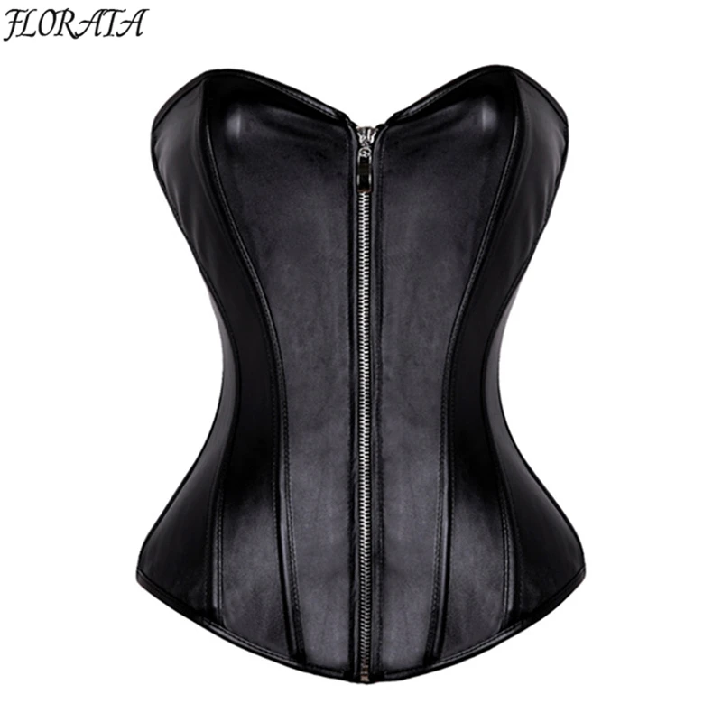 

Sexy Women Body Shaper Faux Leather Waist Trainer Cincher Overbust Corset Black Red Wedding Corset Plus Size S-6XL Steampunk