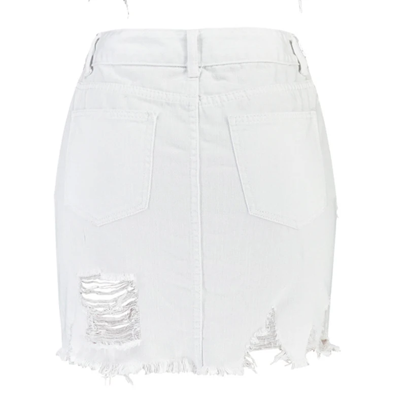 Новинка года лето для женщин сексуальная уличная Высокая талия короткая джинсовая юбка женский белый выдалбливают кисточкой bodycon пастушка