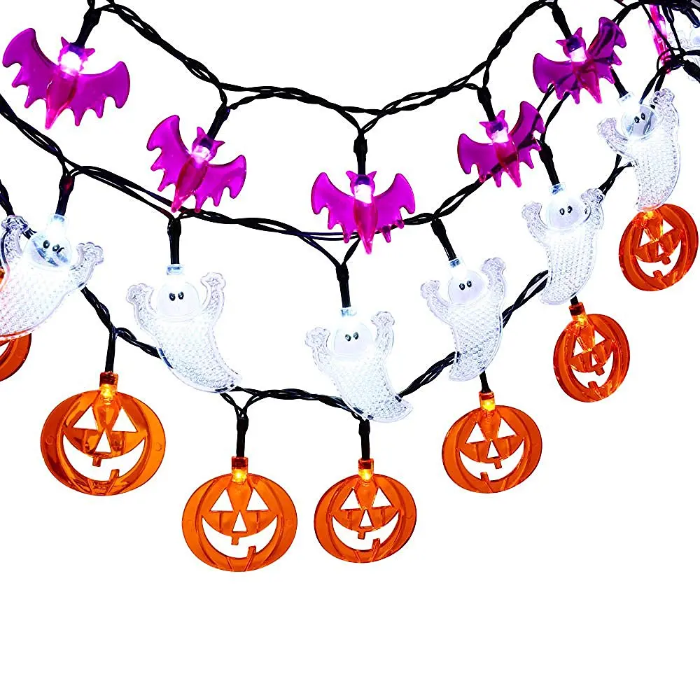 20 LED Halloween Lights 3pcs(White Crystal Ghost + Orange Pumpkin