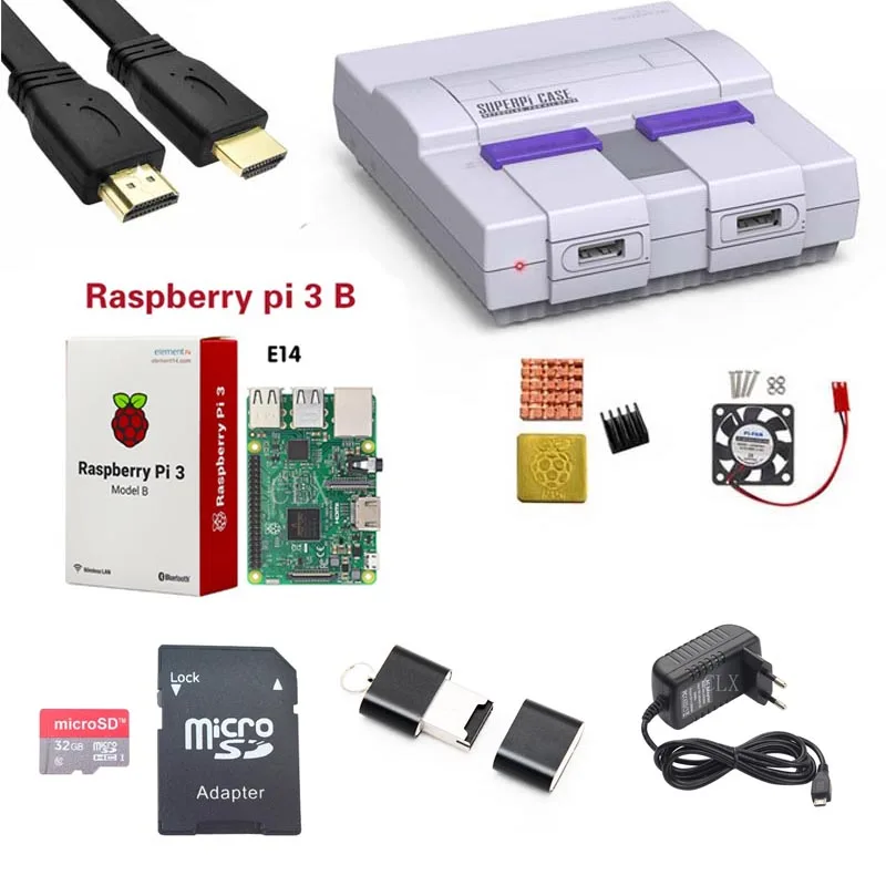 Retroflag SUPERPi CASE-U NESPi Case+ Raspberry Pi 3 Model B/B+ Kits +5V 3A Power+ Heat Sink+fan+HDM