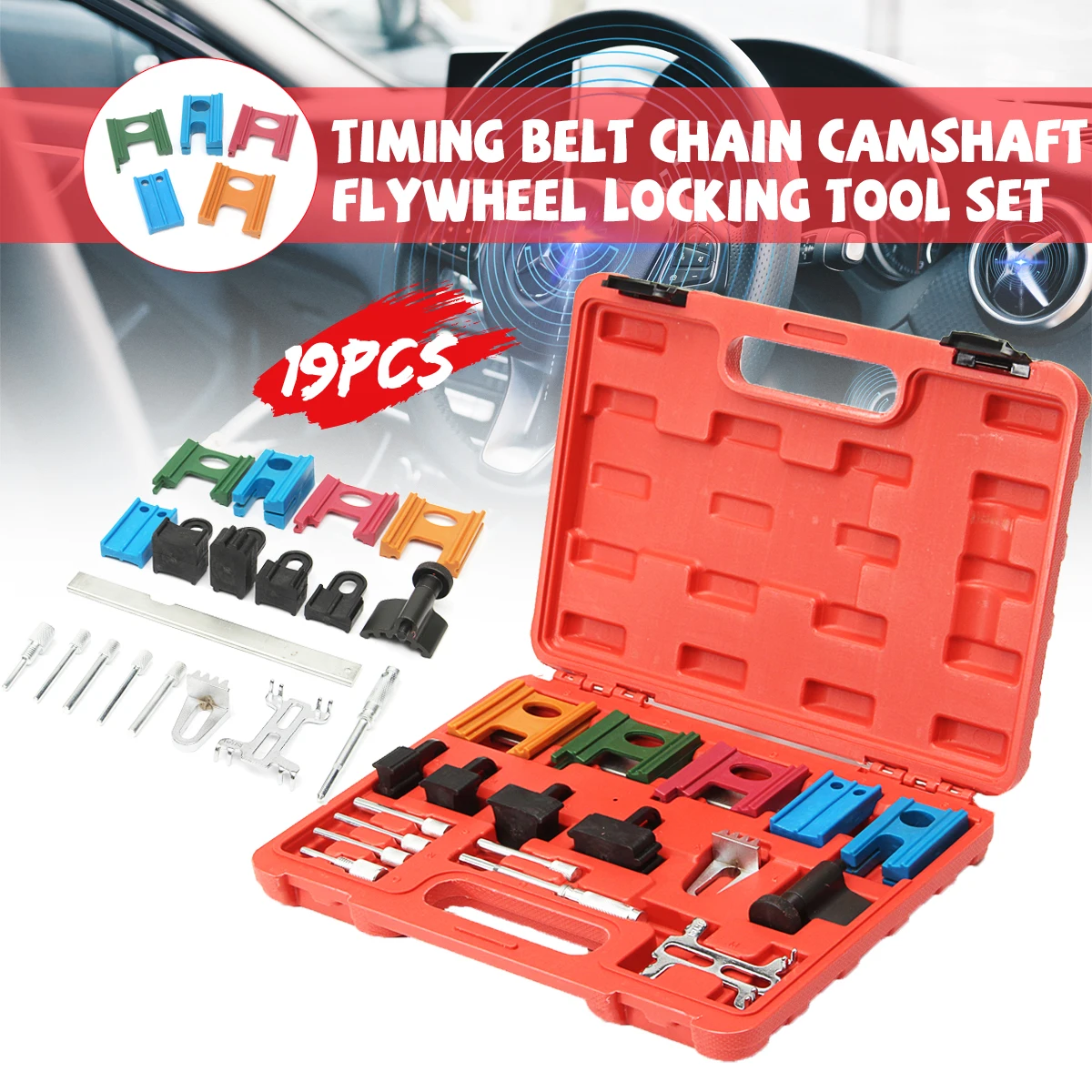 

19Pcs Engine Universal Pulley Timing Belt Camshaft Flywheel Locking Tool Set Kit