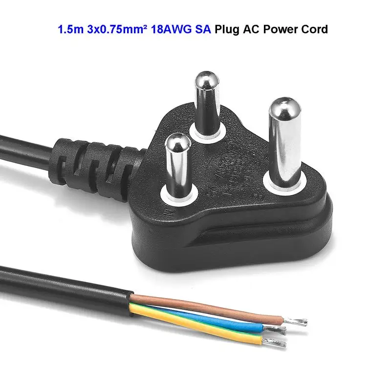 

SA Plug Power Cord 1.5m 18AWG South Africa 3 Prong AC Power Extension Cord For Electrical Sockets Outdoor Lamp Bulb Light