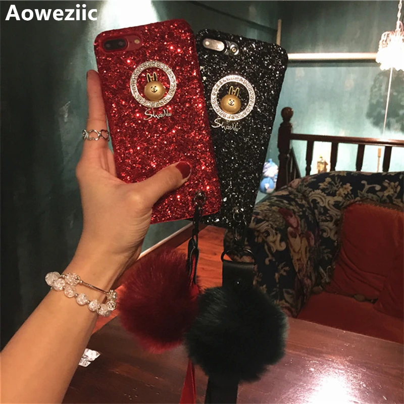 

Aoweziic Japan rabbit hair ball ball lanyard For iPhoneX XS MAX XR 7 8plus mobile shell luxury 6S innovation 5 5S SE tide brand