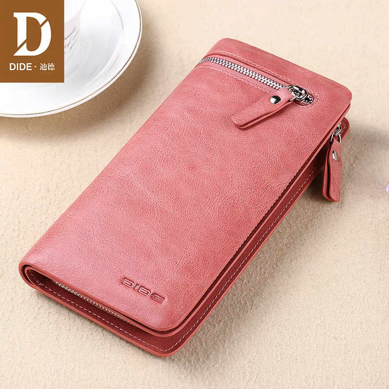 

DIDE 2019 Long Women Wallet Genuine Leather Cell Phone Wallet for Female Wallets Zipper Purse Ladies Long Holder Coin Purse