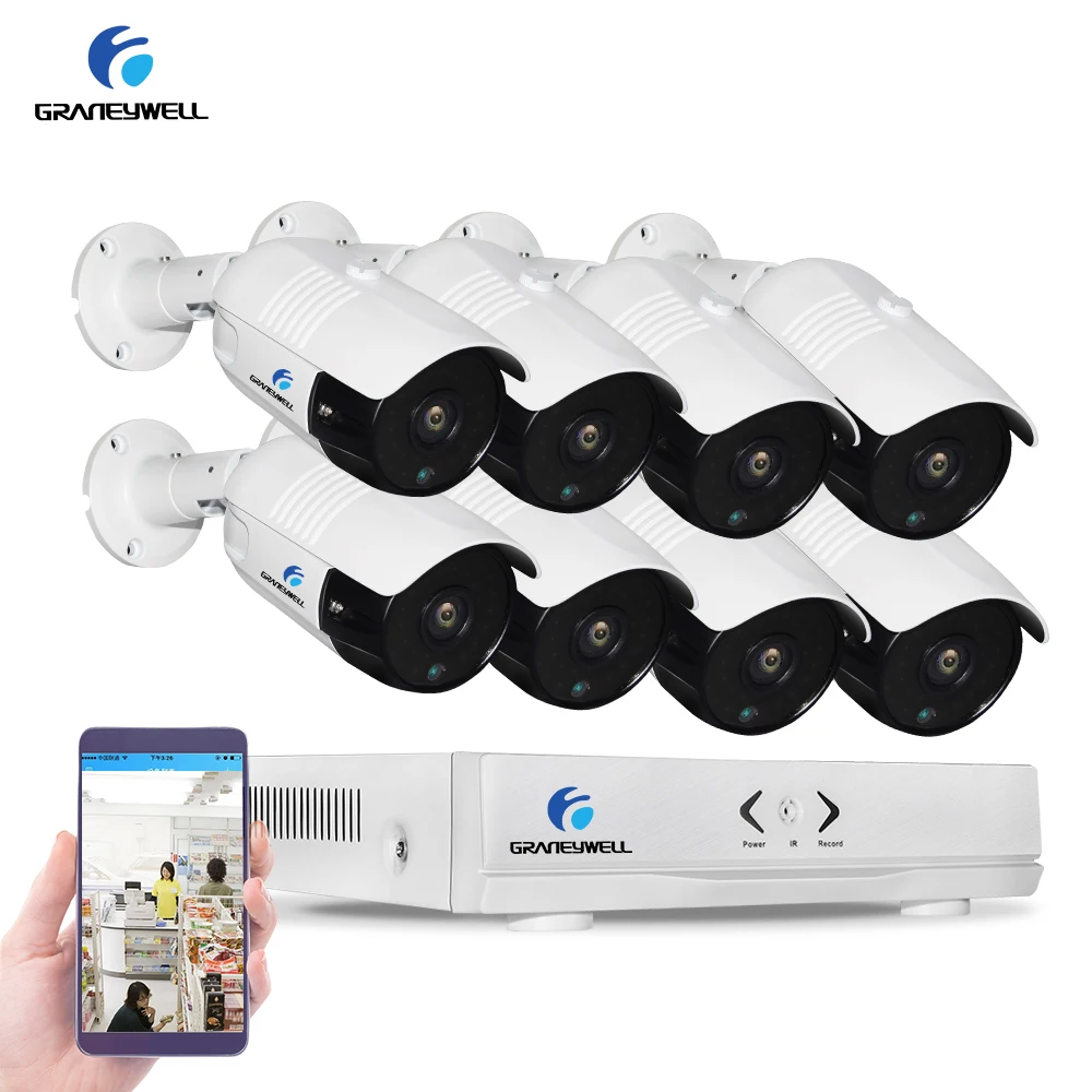 

GRANEYWELL 8-Channel AHD 1080P Video Security System DVR recorder with 8x HD Indoor/Outdoor Weatherproof CCTV Surveilance Camera