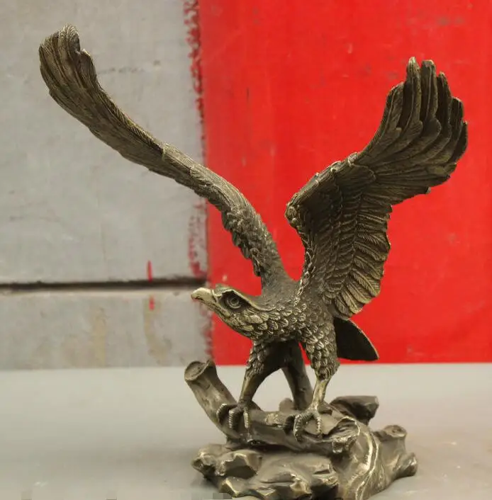 

wan67104014+++12" Chinese FengShui 100% Pure Bronze Eagle Hawk Spread the Wings Falcon Statue