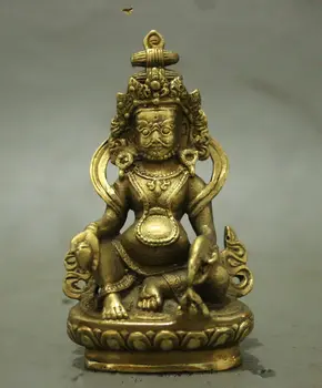 

China Tibet Brass Buddhism Wealth God Joss Yellow Jamhala Buddha Statue