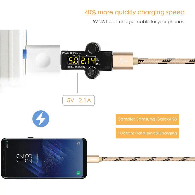 SUPTEC USB tipo C 2A de carga rápida USB-C Cable para ipad pro Samsung S9 S8 Nota 9 8 Huawei honor Teléfono Cable de carga USB