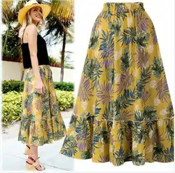 Богемные Цветочные оборки Faldas Mujer Moda 2019 отдых стиль элегантный Fastel Saia длинная юбка миди 4xl свободная тонкая женская юбка
