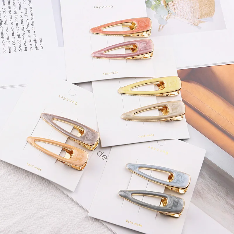

2pcs/lot Fashion Acrylic Metal Geometric Rectangle Hair Clips Hairpin Simple Party Wedding Headwear Accessories For Women Gift