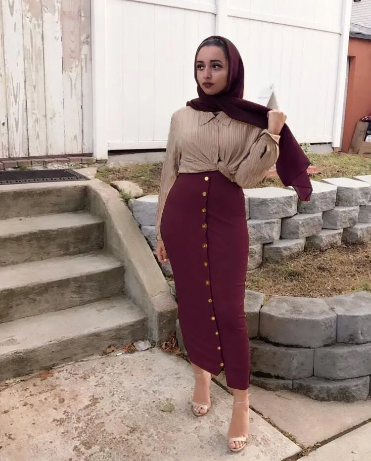 Мусульманское платье, шикарная женская юбка, длинные юбки, Вязаная хлопковая юбка-карандаш, Рамадан, вечерние костюмы, Исламская одежда