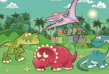 Laeacco Dinosaur Backdrops Baby Cartoon Birthday Party Jungle Zoo Poster Portrait Photography Backgrounds Photocall Photo Studio