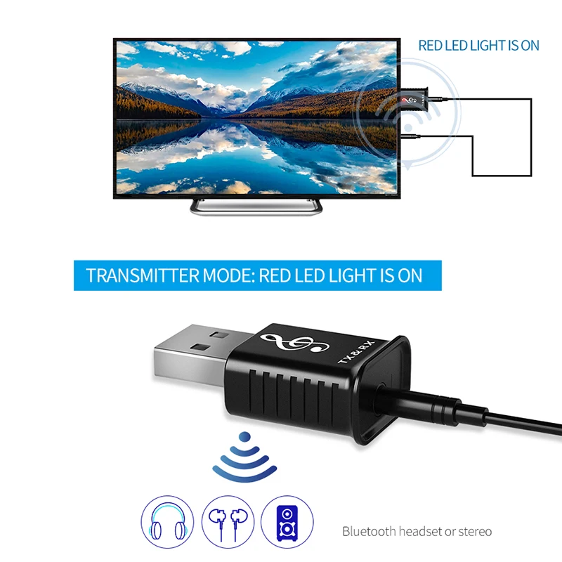 Usb-радиоприемник передатчика Bluetooth V5.0 Аудио Стерео адаптер для ТВ ПК автомобиля bluetooth-динамика наушников