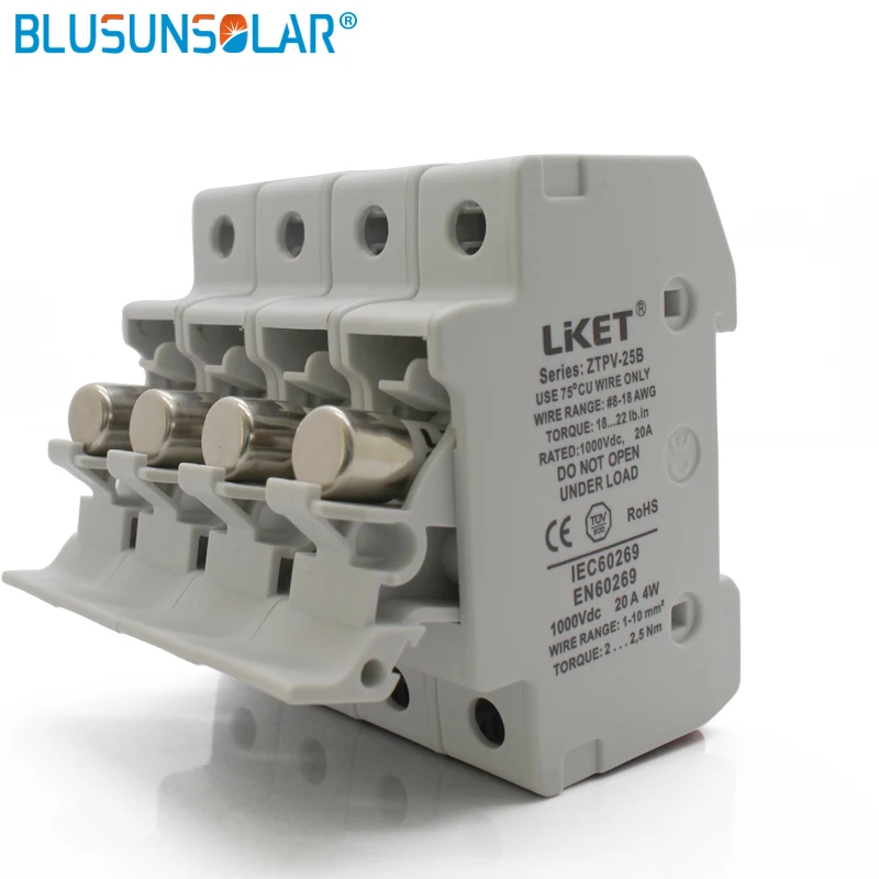 Комплект предохранителей BULSUNSOLAR1 4P 10/20A 1000 В постоянного тока с плавким