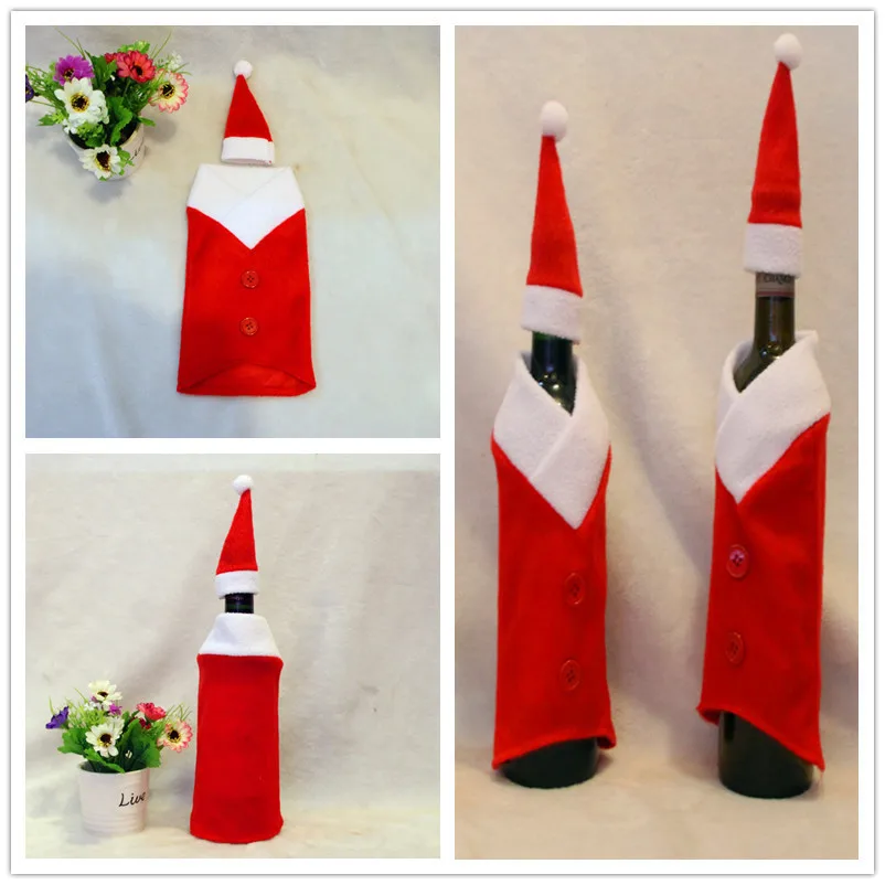 2016 1PC Red Wine Bottle Ornament New Cute Christmas Gift Party Supplies Dinner Table Decoration Clothes With Hats |