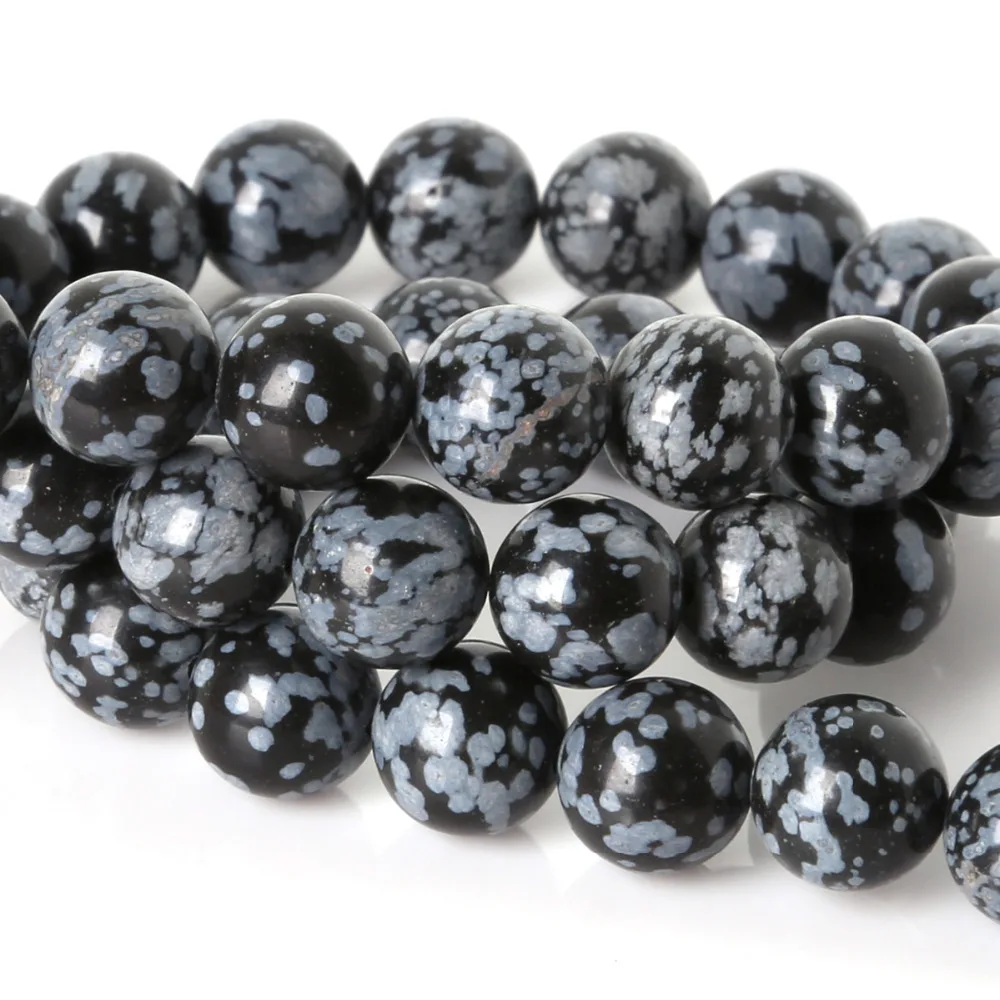 4 6 8 10mm NiceBeads Snowflake Obsidian Stone Beads Round Natural Stone