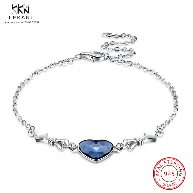 

LEKANI Crystals From Swarovski Bracelet 925 Heart-Shaped Sterling Silver Gift Bracelet Women's Fine Jewelry Bracelet Diamond