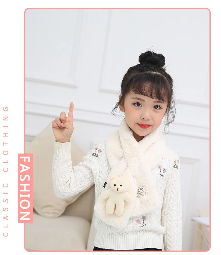  Rabbit Hair Scarf Cute Bear Doll Cross Scarf New Fashion 2018 Autumn And Winter Outdoor Wild Warm Solid Color Scarf GCG66 (7)