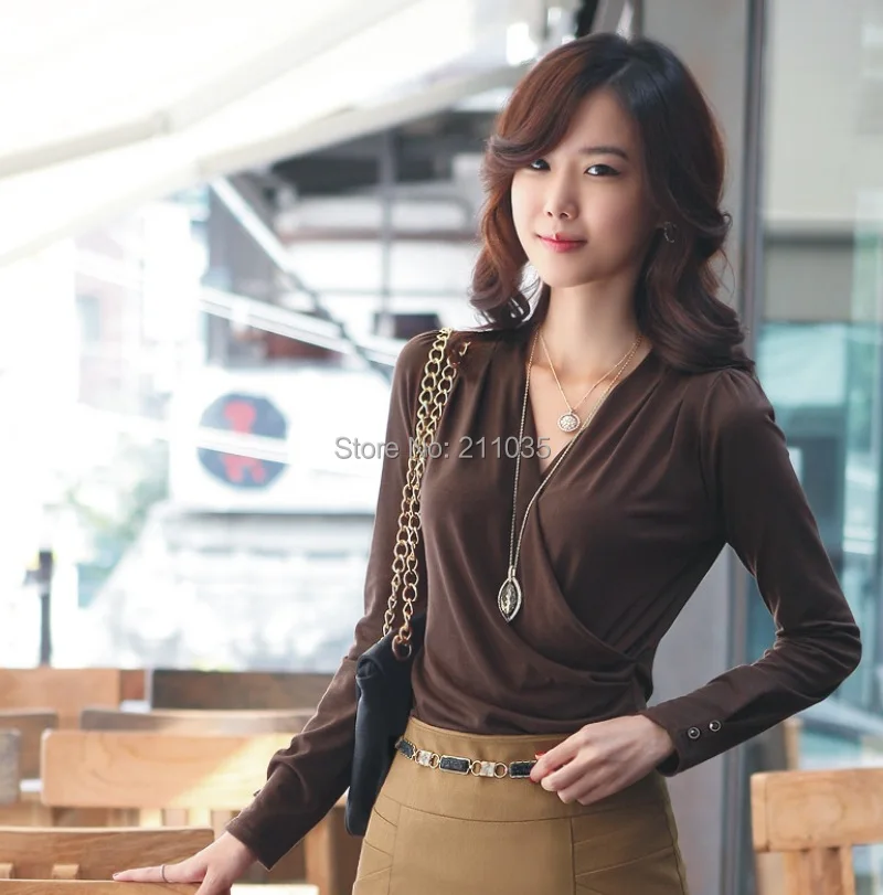 

Women Spring Plus Size V-neck Full Sleeve Slimt-shirts Female Autumn Oversized Hedging Tops Lady Fashion Solid Fold Tees
