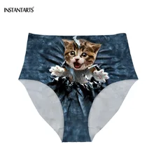 INSTANTARTS женский Высокая талия купальный костюм с бикини Плавание комплекты из джинсов, кошки, собаки, купальник с принтом Шорты Плавание женские трусы большого размера