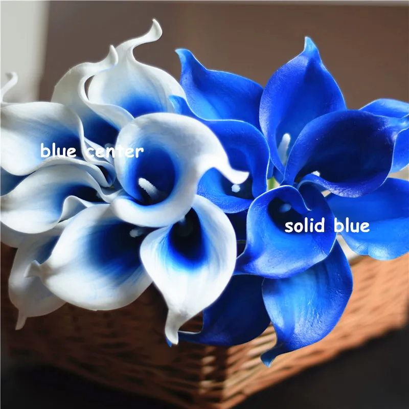 Синий реальные сенсорный каллы белого цвета и цвета слоновой кости Каллас для Шелковый Свадебные букеты невесты стол центральные 20 штук - Цвет: as picture