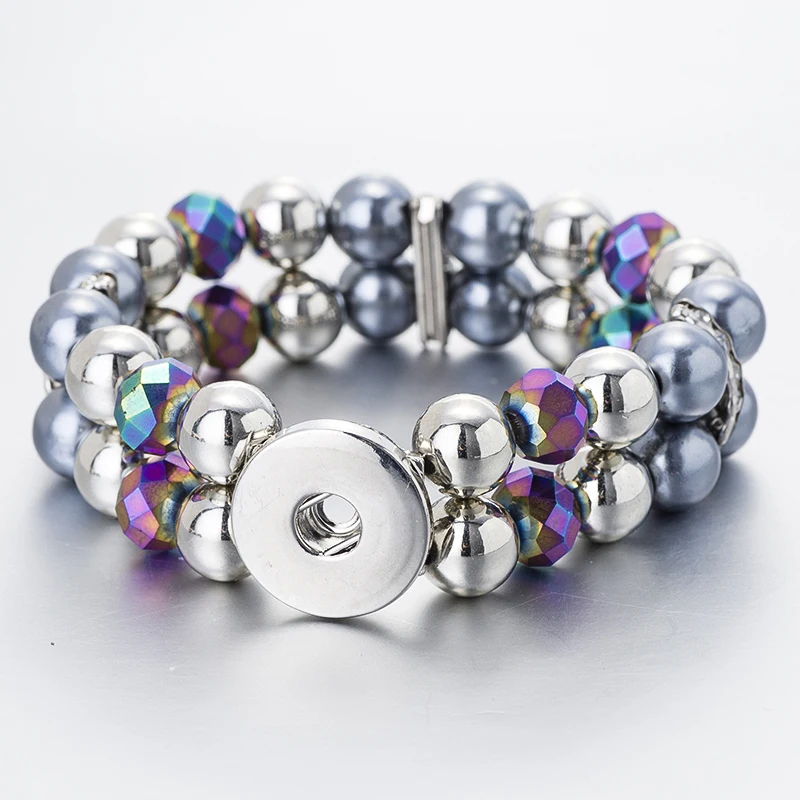 

2019 New Snap Jewelry Multilayer 10mm Crystal Bead Snap Button Bracelet Fit 18mm Snap Buttons Jewelry Summer Beaded Bracelet