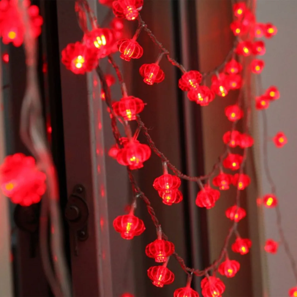 20 LEDs Round Red Lanterns String Lights USB Fairy String Lights