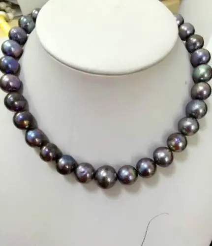 

Free Shipping >>>>> HUGE 10-11 MM SOUTH SEA GENUINE BLACK grey PEARL NECKLACE 14K clasp