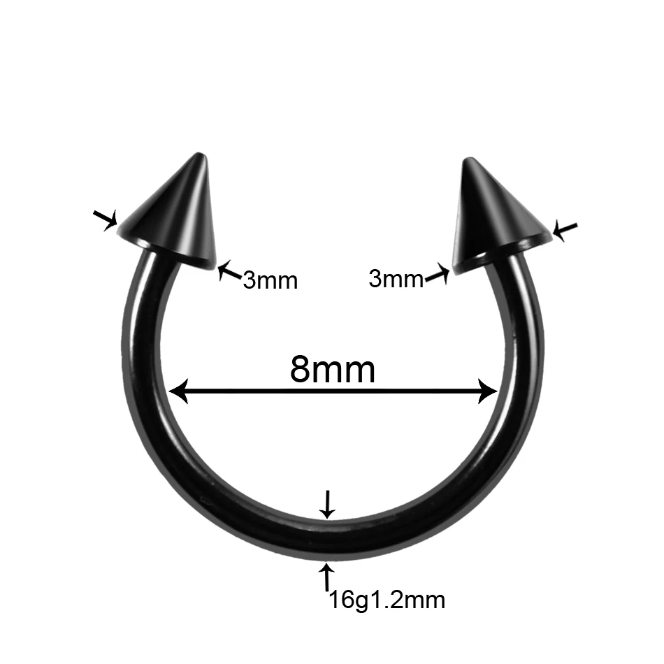 1 шт. титановая черная Подкова для бровей Язык Лабрет кольца шарнирный сегмент носа Перегородка кликер Daith сердце серьги Tragus ювелирные изделия - Окраска металла: Horseshoe Spike