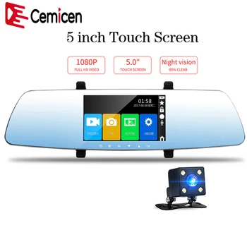 

Cemicen Full HD 1080P 5 inch Dash Cam DVR Dash Camera Rearview Mirror Touch Screen Dual Lens Video Recorder Auto Car Camera DVR