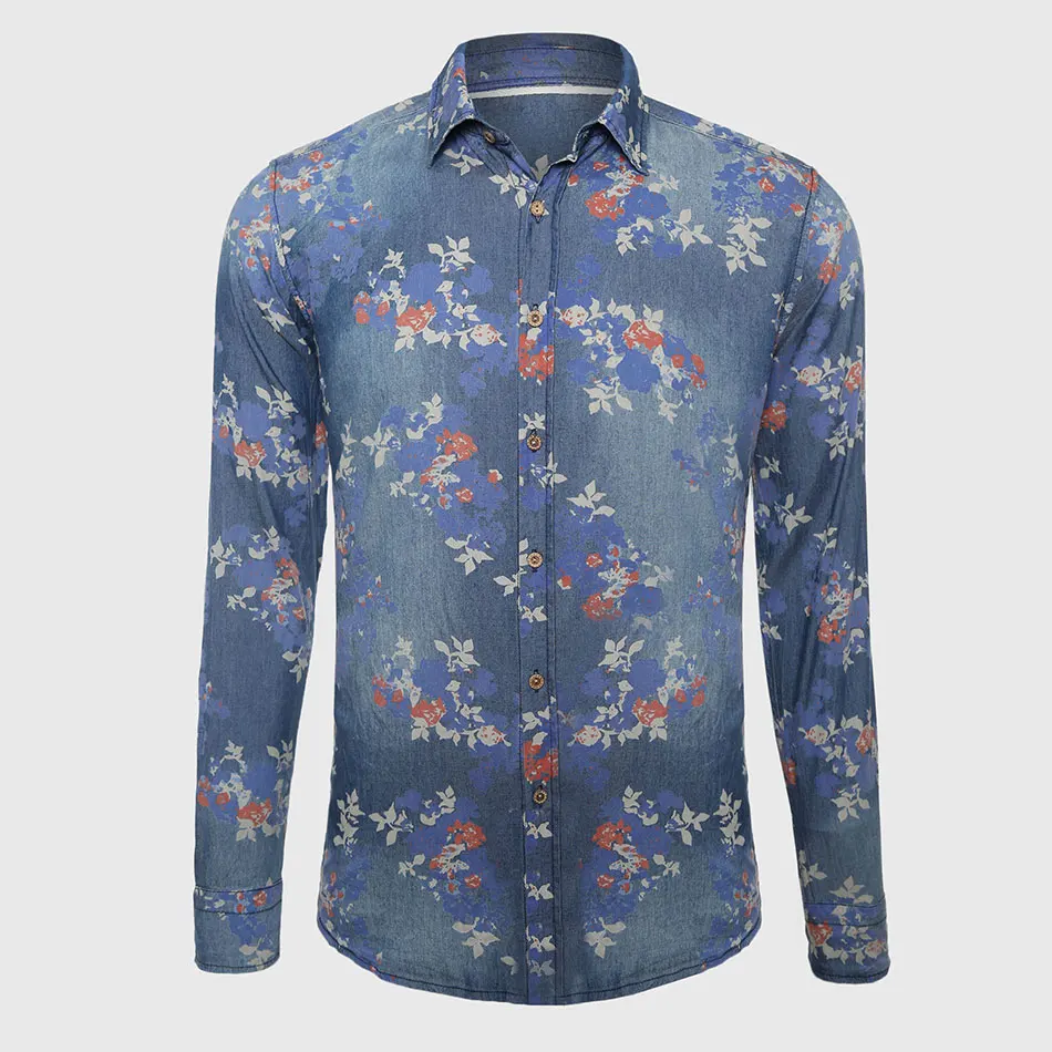 Popular Denim and Flower Men ShirtBuy Cheap Denim and Flower Men Shirt