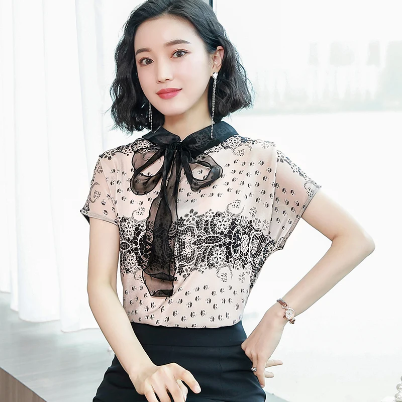 

Korean Fashion Silk Women Blouses Satin Short Sleeve Women Shirts Plus Size XXXL Womens Tops and Blouses Ladies Tops