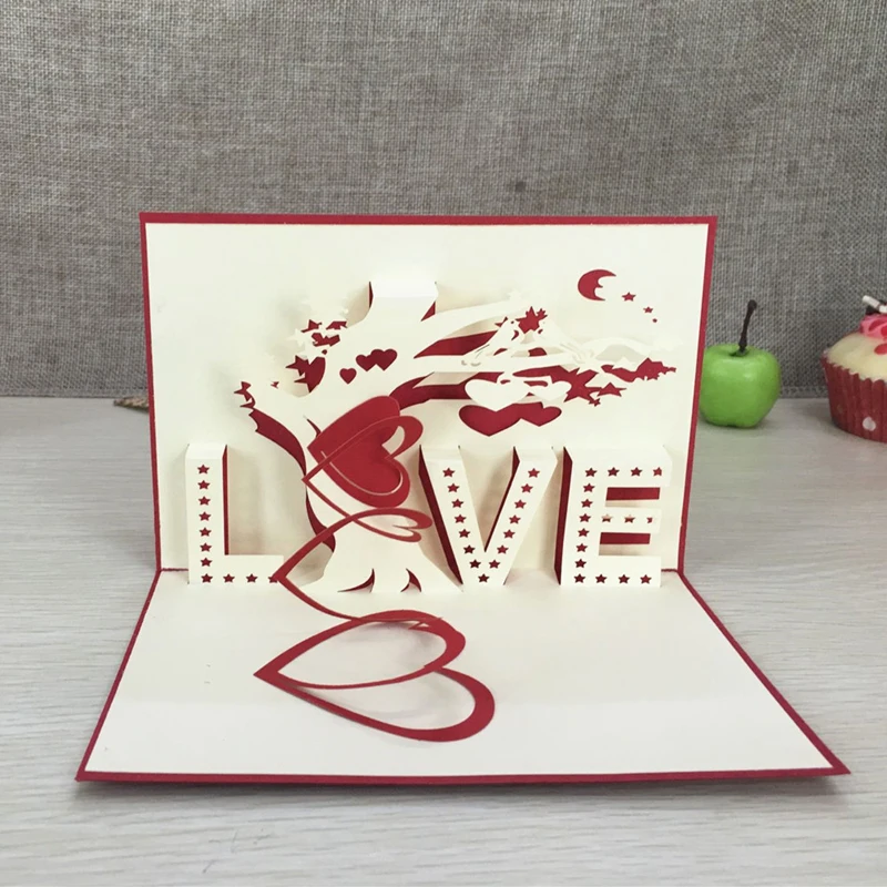 Elephant With A Heart Card. Blank Engagement, Wedding, Birthday 3D Pop Up Card