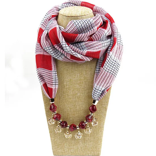 RUNMEIFA Национальный Ветер ожерелье шарф полиэстер плед полые жемчужные украшения шаль с подвеской для женщин Осень/Зима - Цвет: 9
