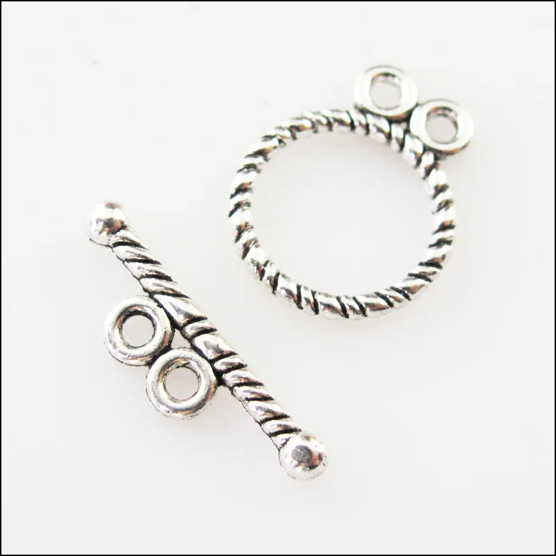 

New 15Sets Tibetan Silver Tone Round Circle Bracelet Toggle Clasps Connectors