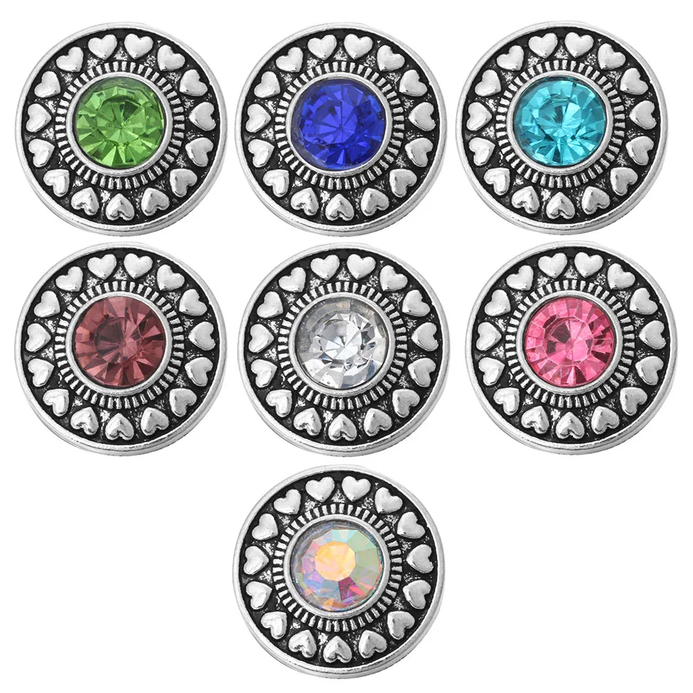 

10pcs/lot New Snap Button Jewelry Crystal Love Heart Snap Flower 20mm 18mm Metal Snap Buttons for Leather Snap Bracelet