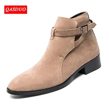 

QASDUO Plus size 38-44 Autumn Winter Boots Casual Ladies shoes Martin boots Suede Leather ankle boots High heeled zipper