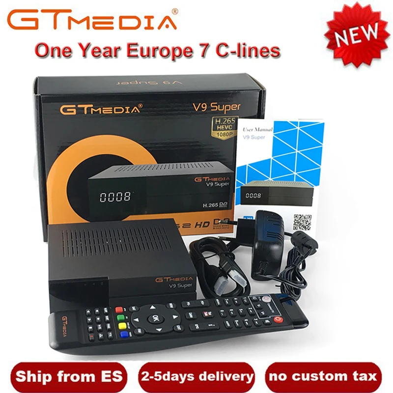 

GTMedia V9 Super Satellite Receiver Bult-in WiFi with 1 Year Spain Europe Cccam Cline Full HD DVB-S2/S Freesat V9 Super Receptor