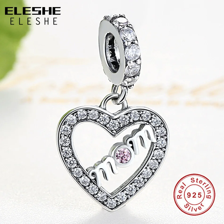 925 Sterling Siver Love Heart Charms Pink Clear CZ Beads Fit Original ELESHE Bracelet Necklace Pendant Jewelry Mother's Day Gift