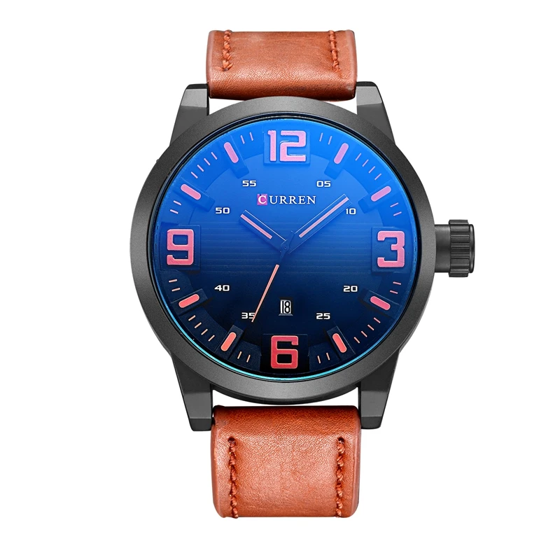 

CURREN 8241 Orange word Men's Waterproof Quartz Watch Calendar Casual Blu-ray Belt Watch Quartz