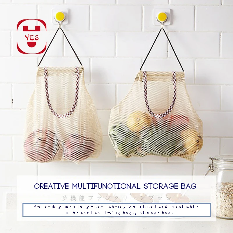 

Creative multifunctional storage bag Mesh polyester cloth Hanging drying Bag Kitchen vegetable and fruit garbage bag storage