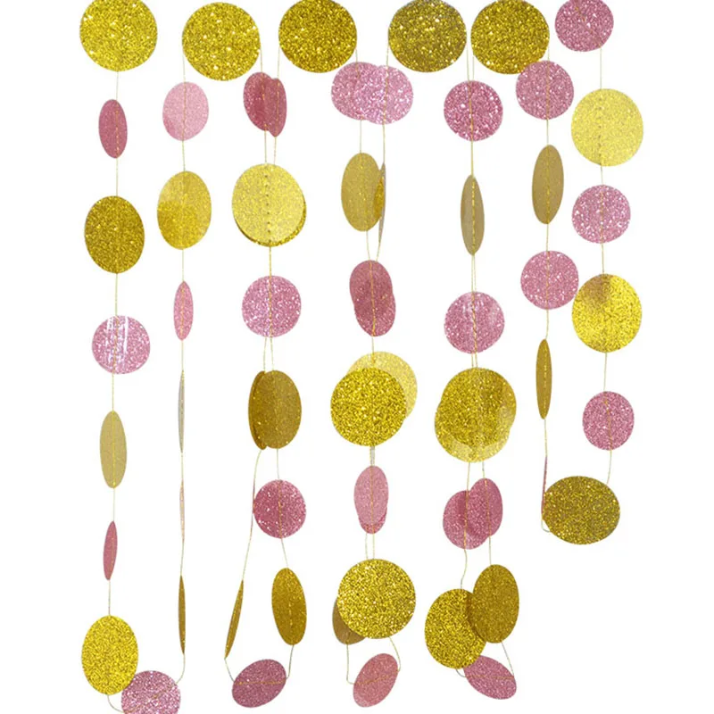 И формирующая листы для кровли 4 м розового цвета с золотой отделкой, яркое круг Бумажная гирлянда-горошек баннер растяжки Baby Shower День рождения Свадебный декор
