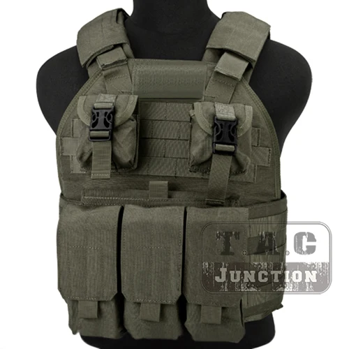 

Emerson Tactical Compact High Speed Plate Carrier SPC Slate Grey Adjustable Vest with Triple M4 M16 Magazine Mag Pouches