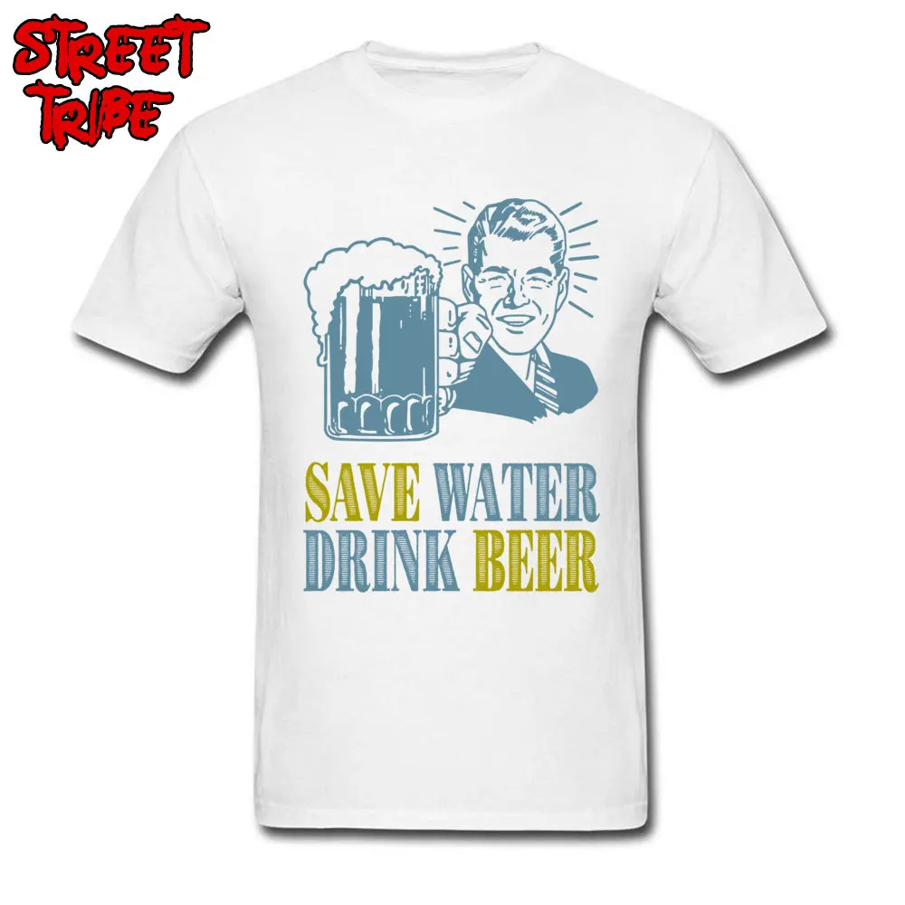 2018 Discount Personalized Custom Top T-shirts Round Collar 100% Cotton Mens T Shirt Short Sleeve ostern Day Custom T-shirts beer glasses alcoholic drink save water white