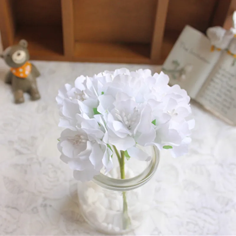 6 шт./лот мини шелк розовый искусственное свадебное оформление букета Бумажные цветы для скрапбукинга DIY цветок шар дешевые цветы - Цвет: white