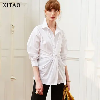 

XITAO Irregular Pleated Tassel Blouse Women Clothes 2019 Turn Down Collar White Wild Joker Korea Fashion Autumn Shirt WQR1270