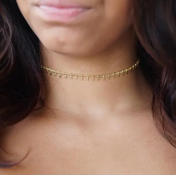 Tiny Hammer Hanging Disc Choker Necklaces Silver or Gold Filled Layering Simple Collar Necklace Women Fashion Jewelry Gifts | Украшения и